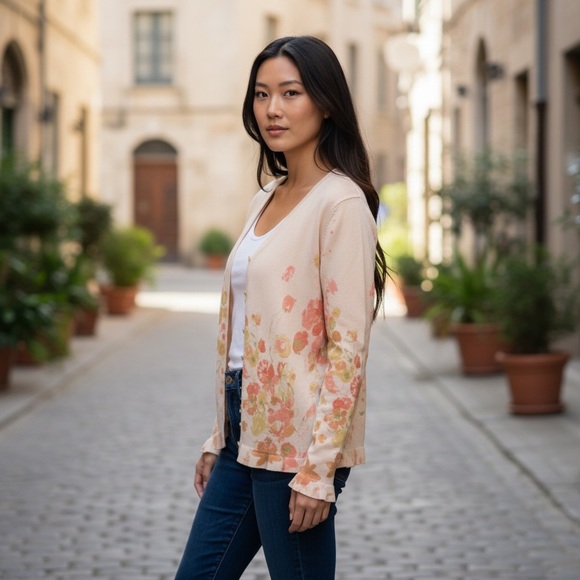 Sundance Sweaters - NEW Vtg Sundance~Art & Imagination Cotton Cardigan~ Peachy-Pink~ size Small